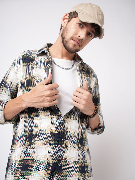 Off-White & Black Chevron Echo Tweed Checks Shirt