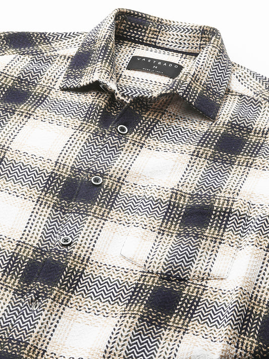 Off-White & Black Chevron Echo Tweed Checks Shirt