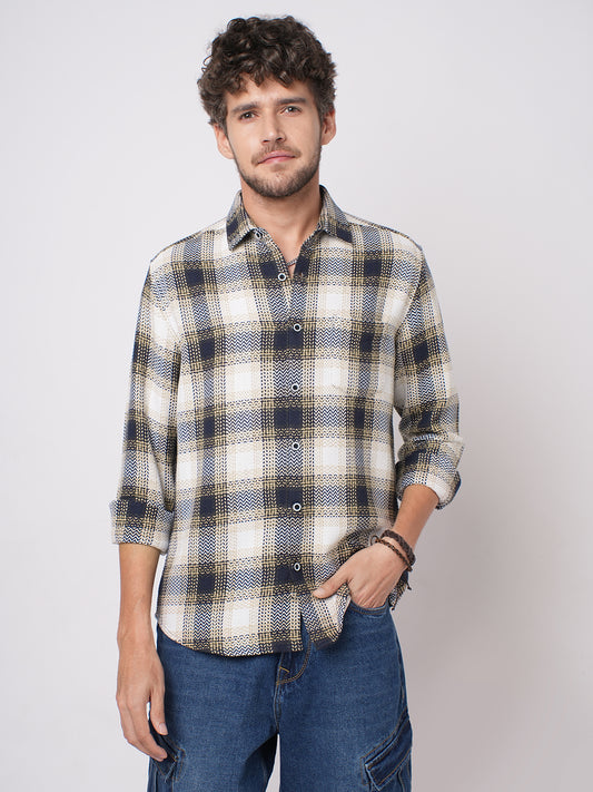 Off-White & Black Chevron Echo Tweed Checks Shirt