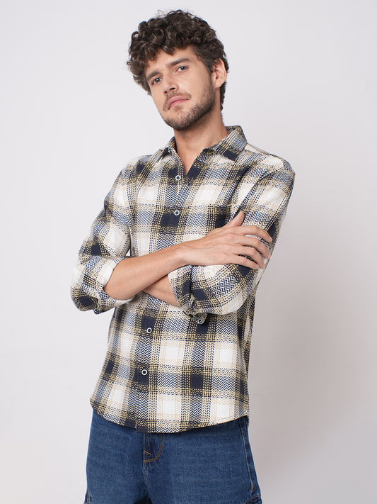 Off-White & Black Chevron Echo Tweed Checks Shirt