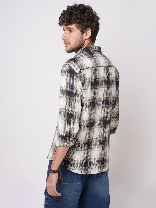 Off-White & Black Chevron Echo Tweed Checks Shirt