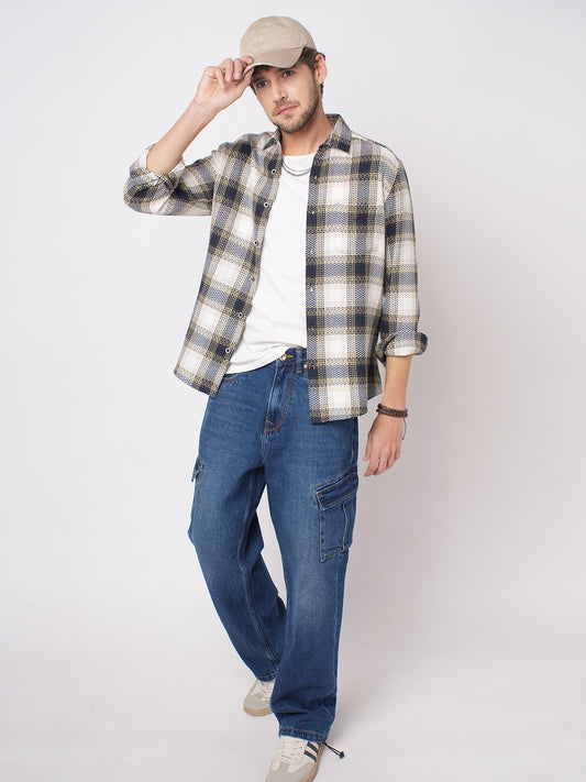 Off-White & Black Chevron Echo Tweed Checks Shirt