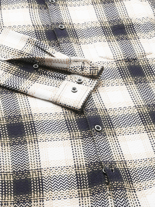 Off-White & Black Chevron Echo Tweed Checks Shirt