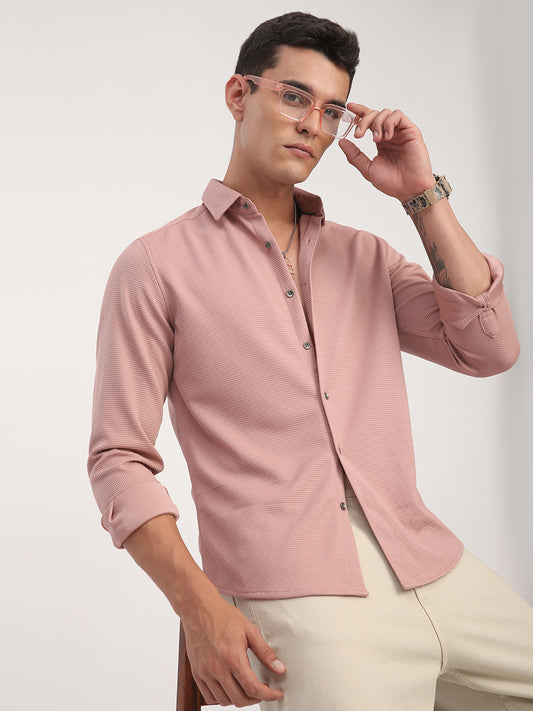 Micro Grid Nude Pink Waffle Shirt
