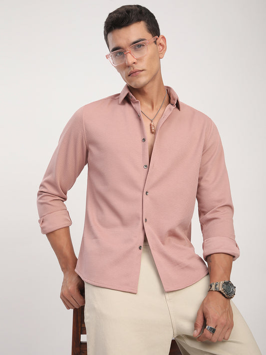 Micro Grid Nude Pink Waffle Shirt