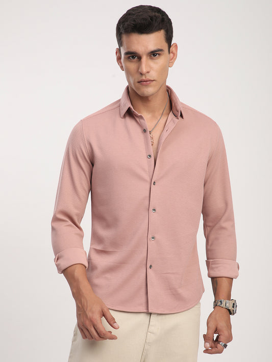 Micro Grid Nude Pink Waffle Shirt