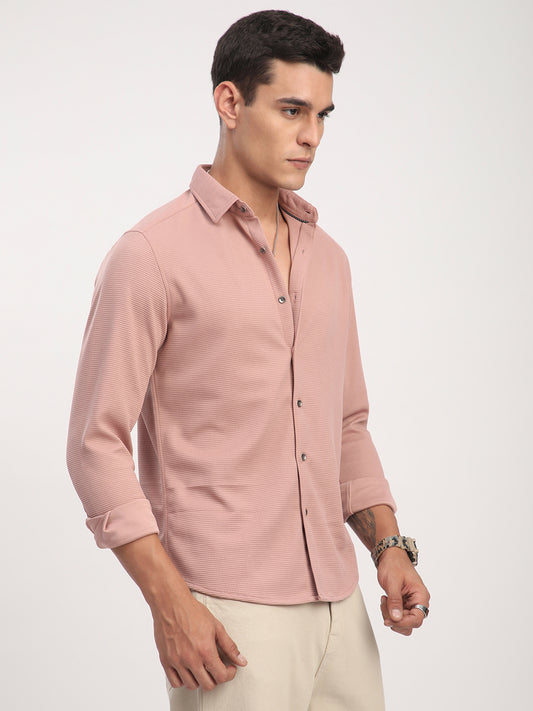 Micro Grid Nude Pink Waffle Shirt