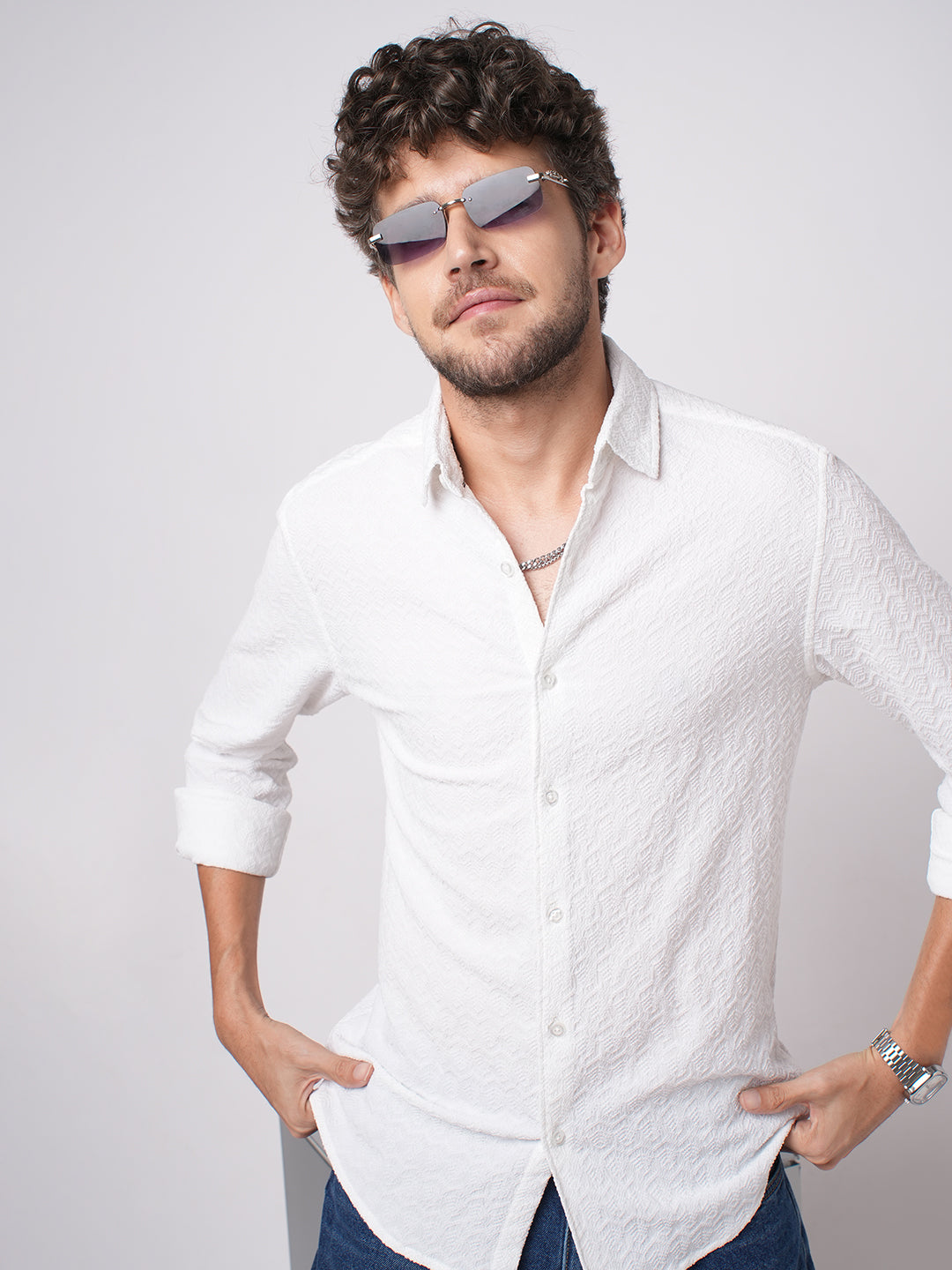 Snow White Cloud Grain Textured Shirt