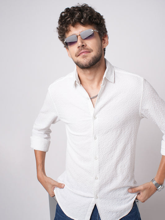 Snow White Cloud Grain Textured Shirt