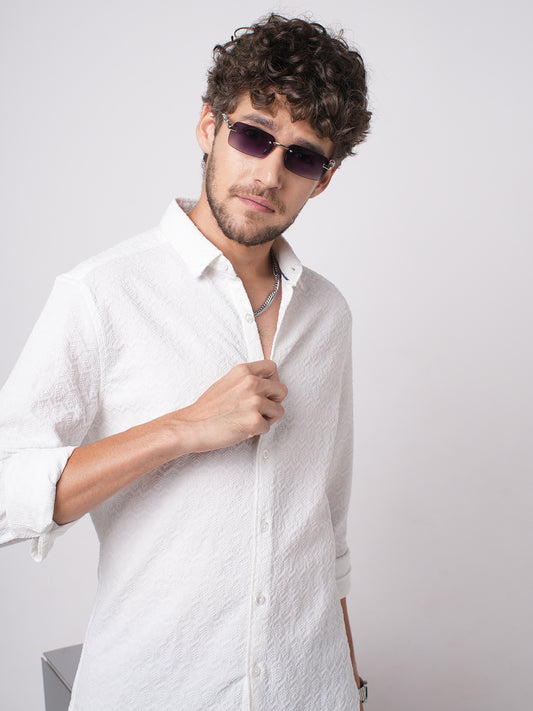 Snow White Cloud Grain Textured Shirt