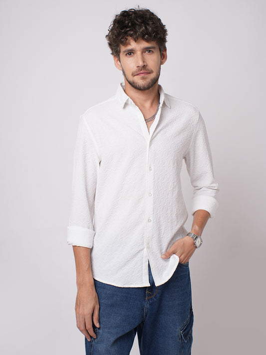Snow White Cloud Grain Textured Shirt