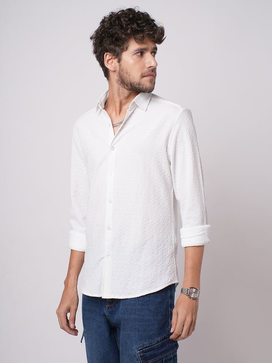 Snow White Cloud Grain Textured Shirt