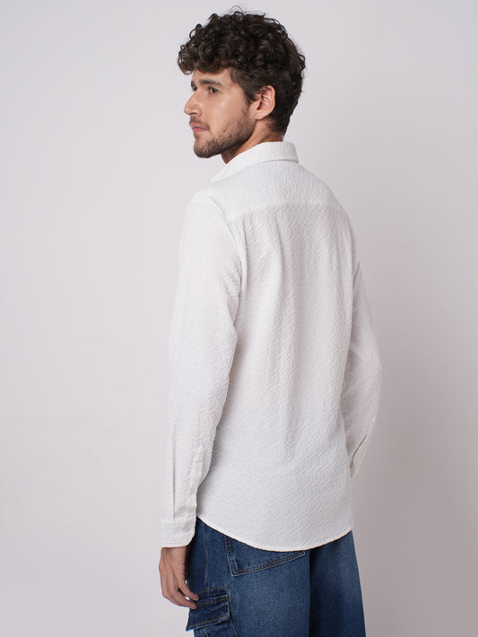 Snow White Cloud Grain Textured Shirt
