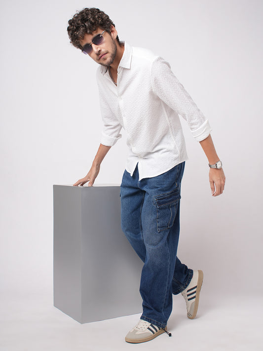 Snow White Cloud Grain Textured Shirt
