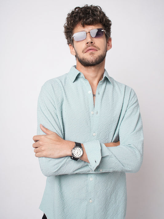 Aqua Blue Textured Shirt
