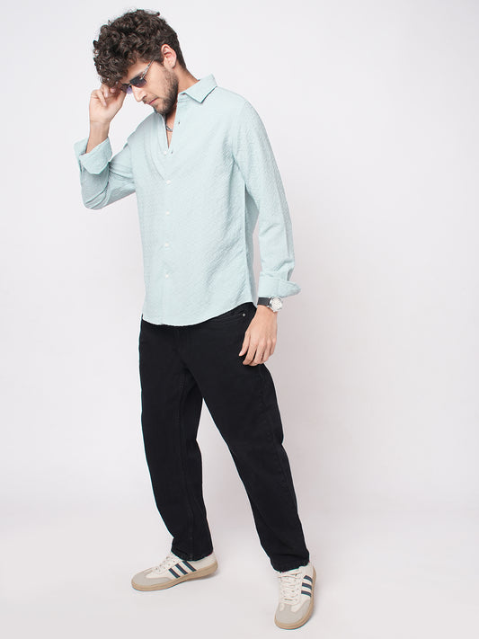 Aqua Blue Textured Shirt