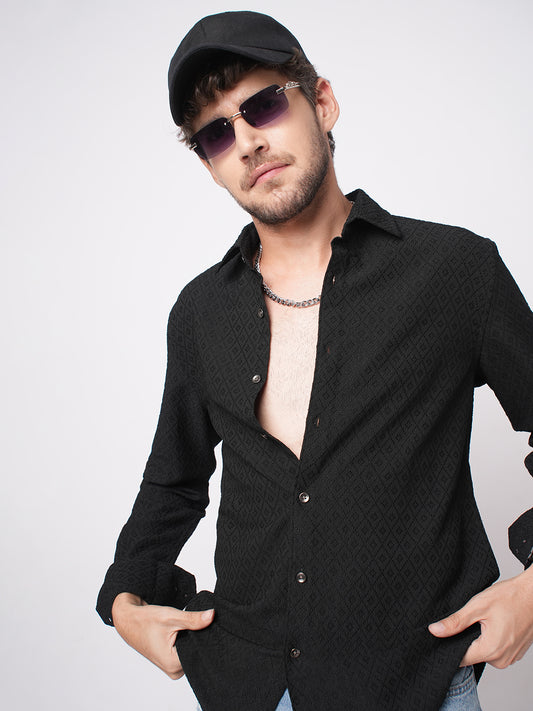 Sable Black Ornate Textured Shirt