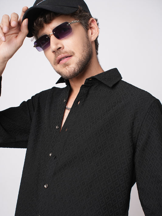 Sable Black Ornate Textured Shirt