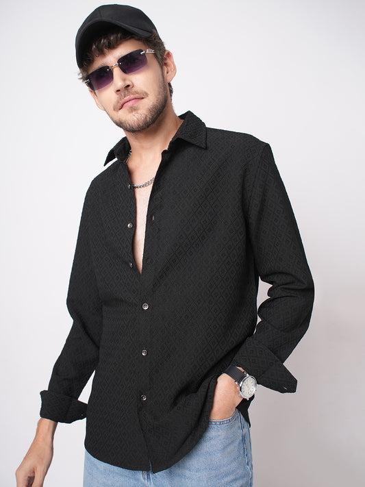 Sable Black Ornate Textured Shirt