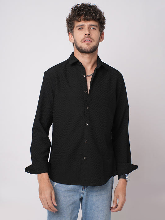 Sable Black Ornate Textured Shirt