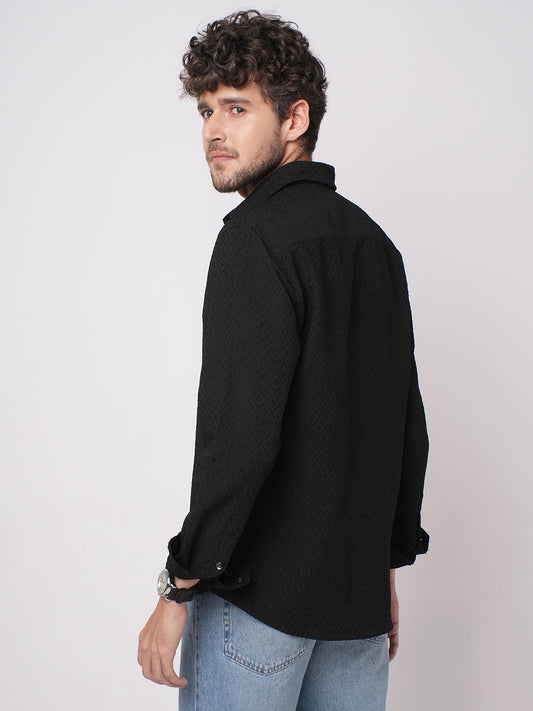 Sable Black Ornate Textured Shirt