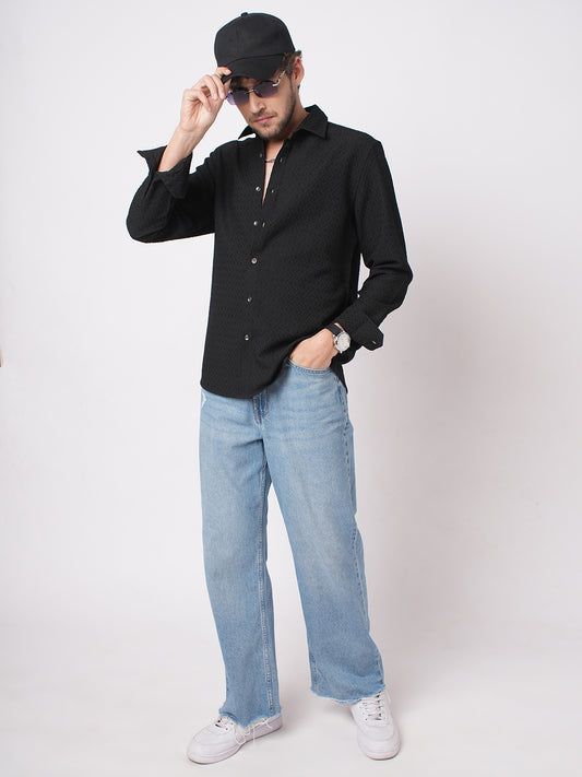Sable Black Ornate Textured Shirt