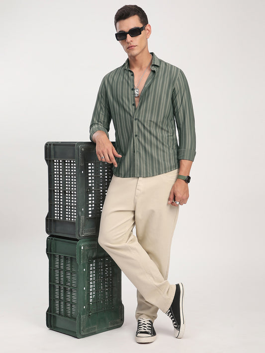 Classic Pullman Green Striped Shirt