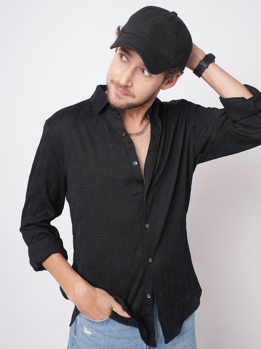 Deep Black Crinkled Textured Shirt