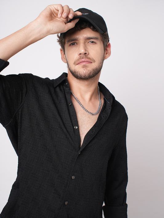Deep Black Crinkled Textured Shirt