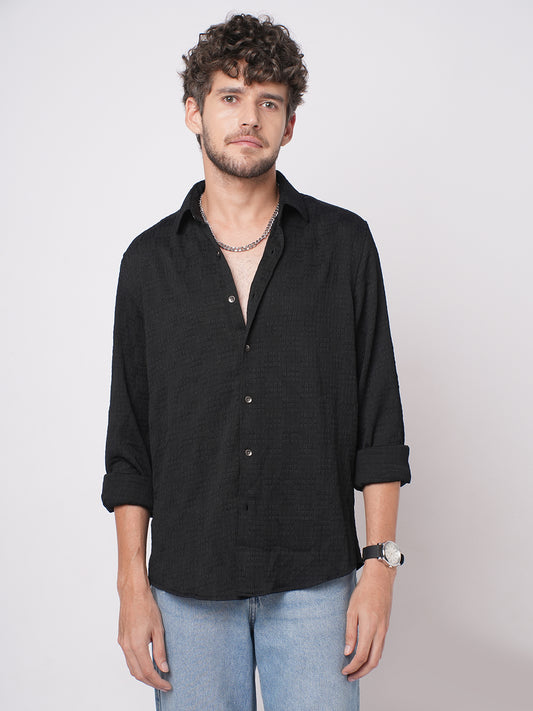 Deep Black Crinkled Textured Shirt