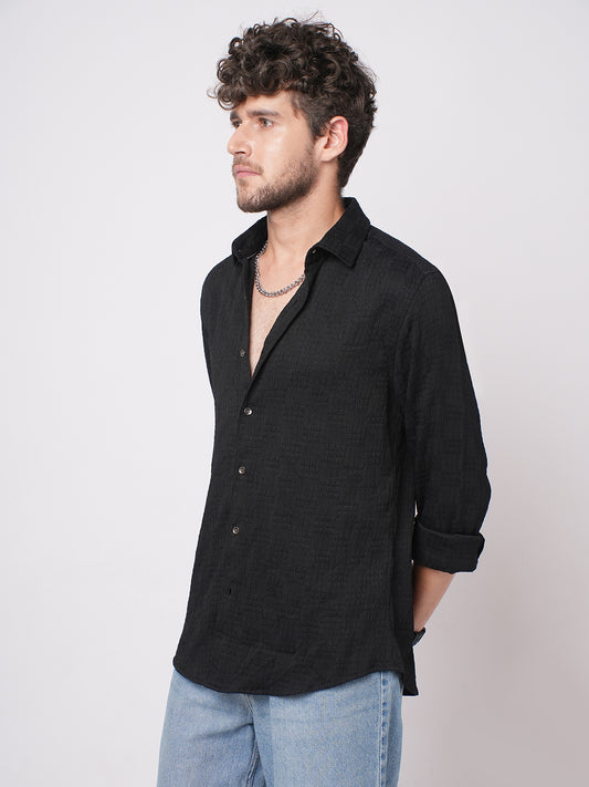 Deep Black Crinkled Textured Shirt