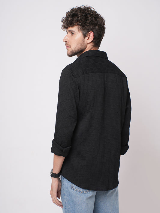 Deep Black Crinkled Textured Shirt