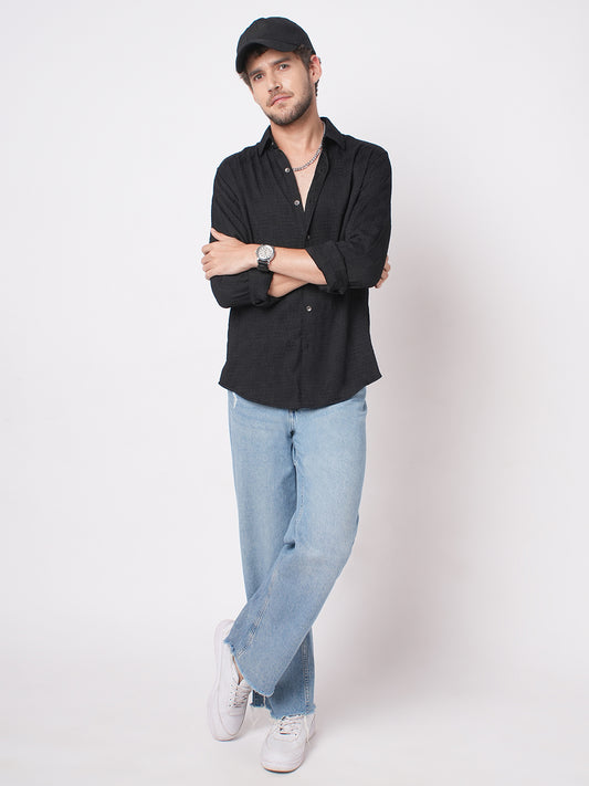 Deep Black Crinkled Textured Shirt