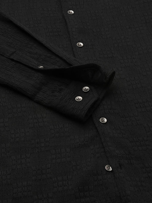 Deep Black Crinkled Textured Shirt