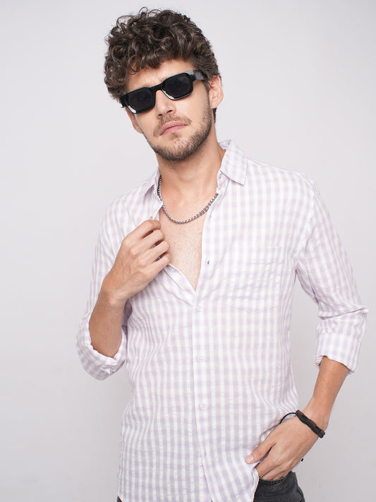 Soft Lilac Shadow Checks Seersucker Everyday Shirt