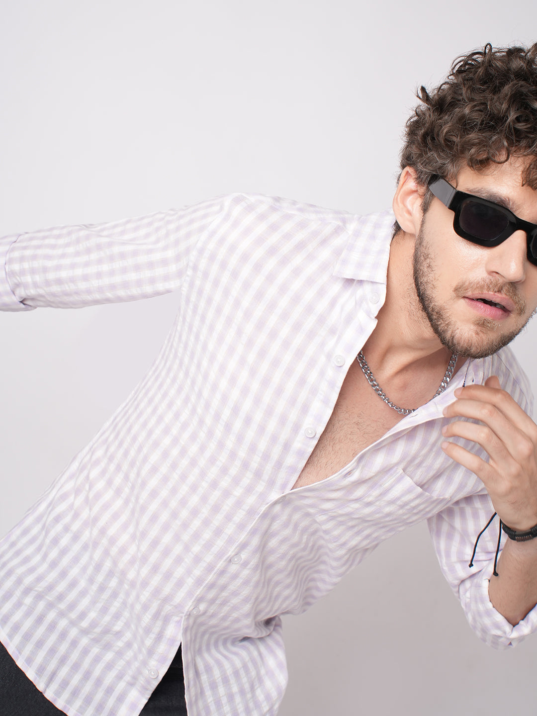 Soft Lilac Shadow Checks Seersucker Everyday Shirt