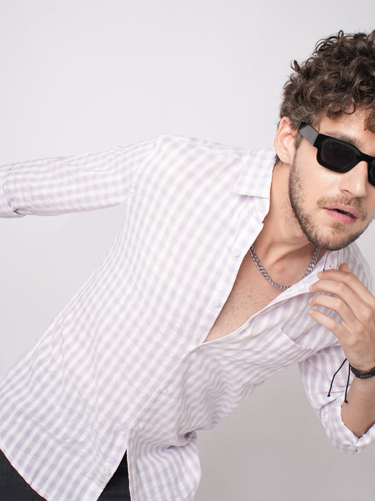Soft Lilac Shadow Checks Seersucker Everyday Shirt