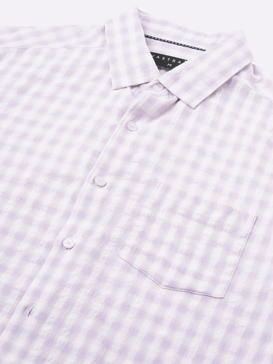 Soft Lilac Shadow Checks Seersucker Everyday Shirt