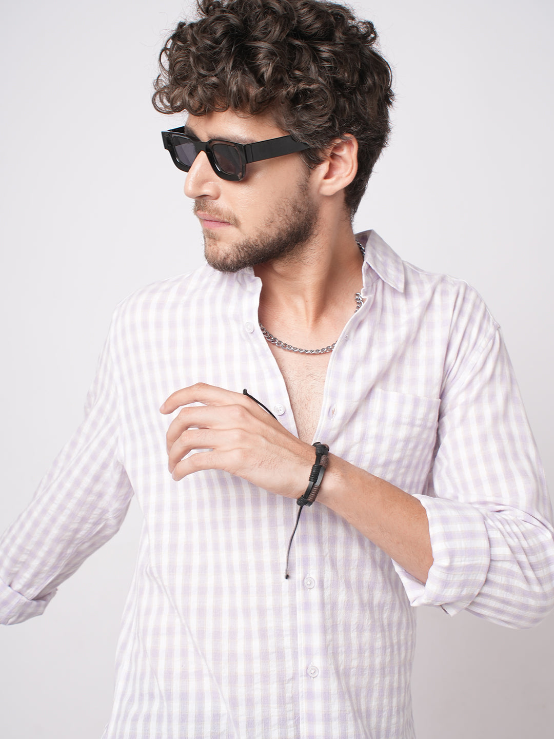 Soft Lilac Shadow Checks Seersucker Everyday Shirt