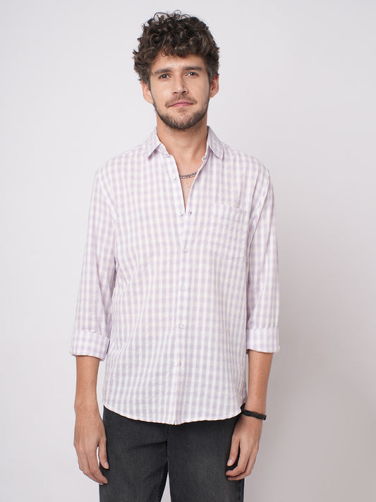 Soft Lilac Shadow Checks Seersucker Everyday Shirt