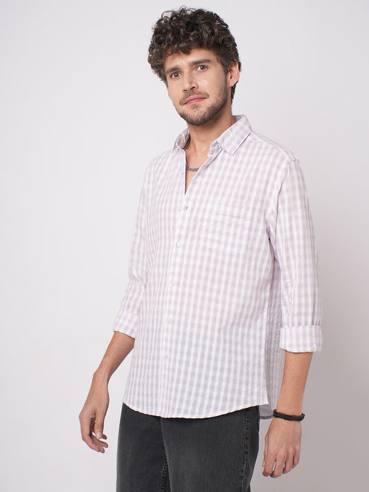 Soft Lilac Shadow Checks Seersucker Everyday Shirt