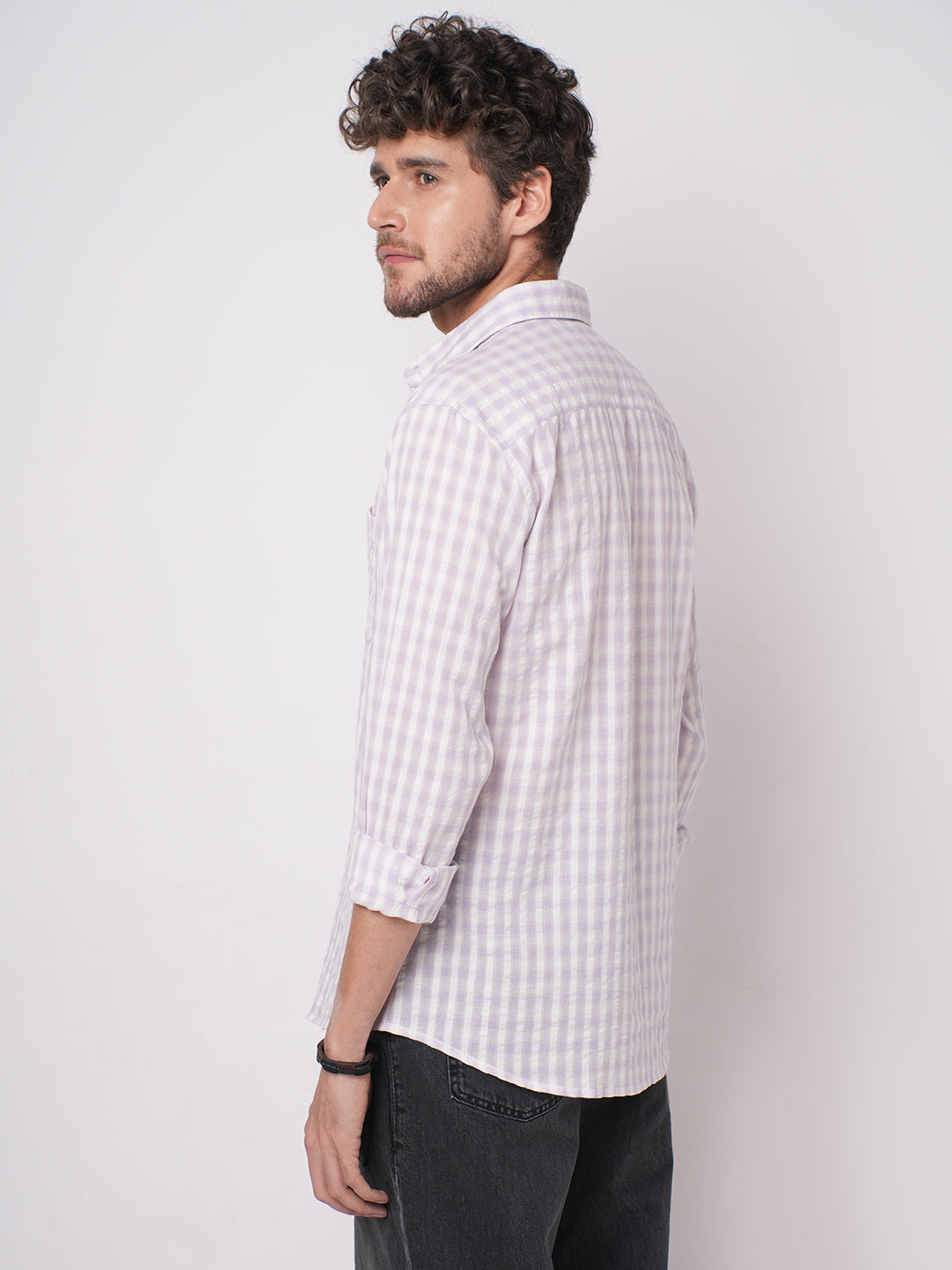 Soft Lilac Shadow Checks Seersucker Everyday Shirt