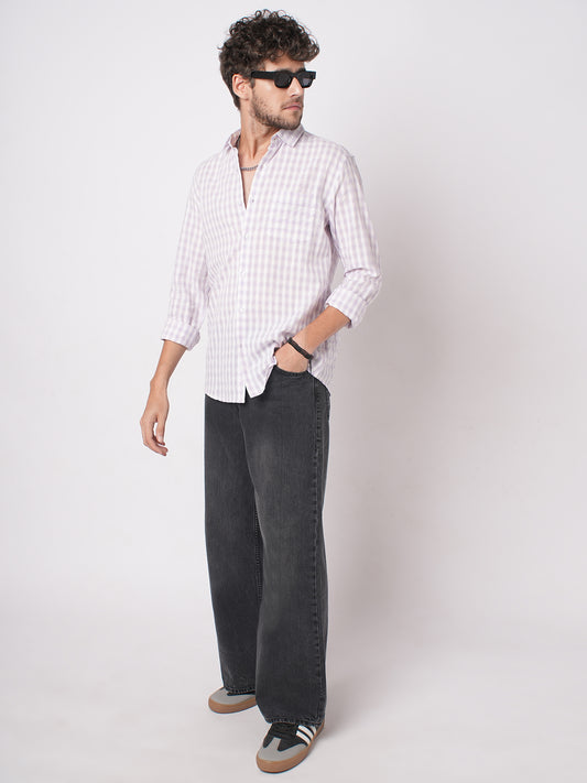 Soft Lilac Shadow Checks Seersucker Everyday Shirt