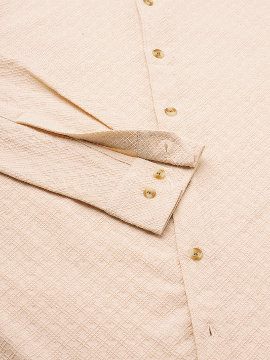 Oyster Cream Geometric Textured Shirt