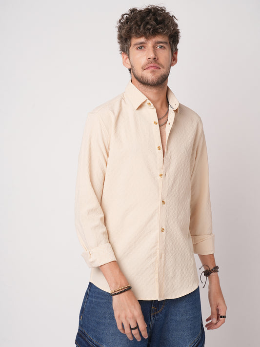 Oyster Cream Geometric Textured Shirt