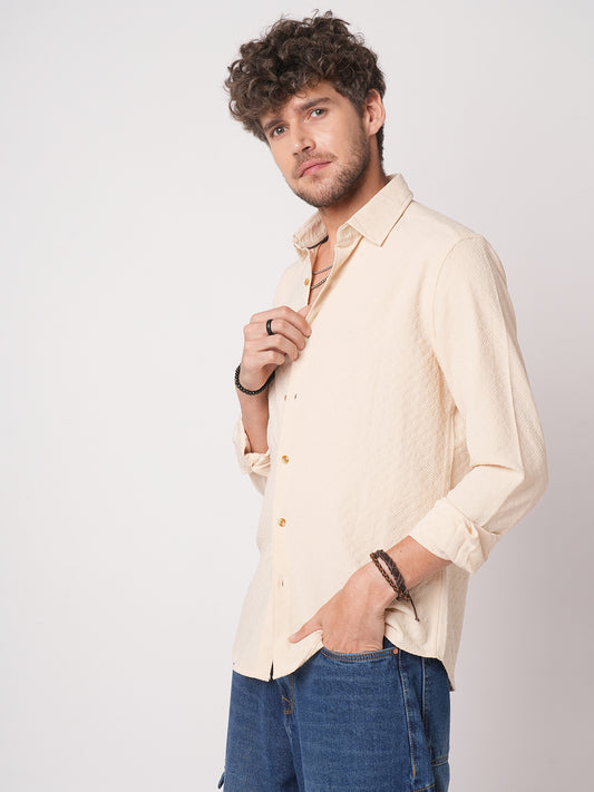 Oyster Cream Geometric Textured Shirt