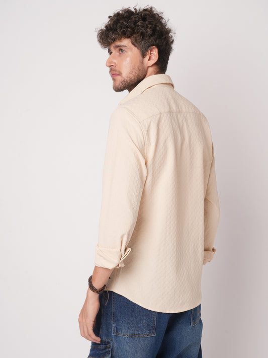 Oyster Cream Geometric Textured Shirt