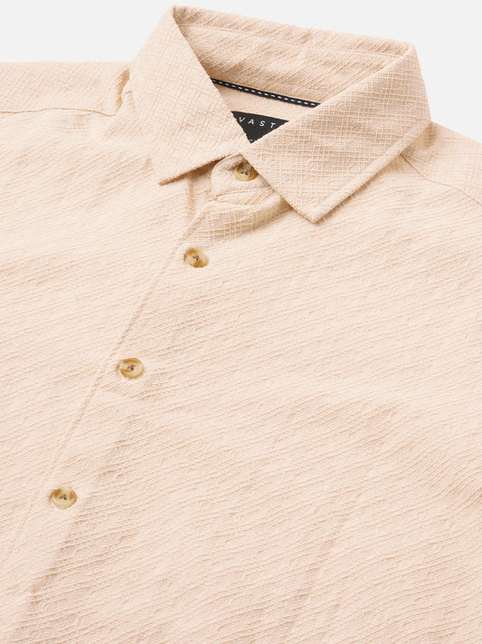 Oyster Cream Geometric Textured Shirt