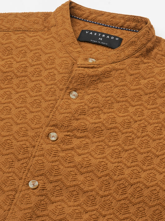 Sepia Brown Textured Mandarin Shirt