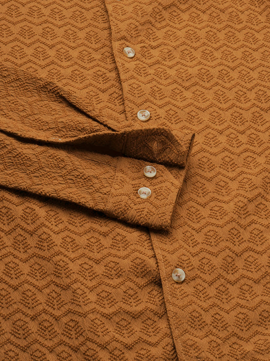 Sepia Brown Textured Mandarin Shirt